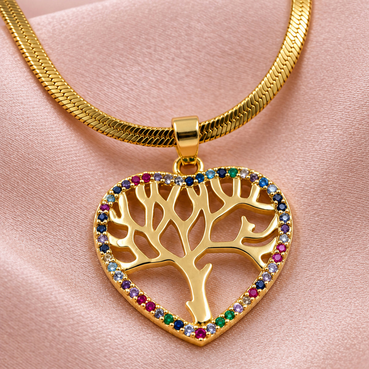 Artklim Multicolor Tree of Life Heart Pendant Anti-Tarnish Pendant Necklace