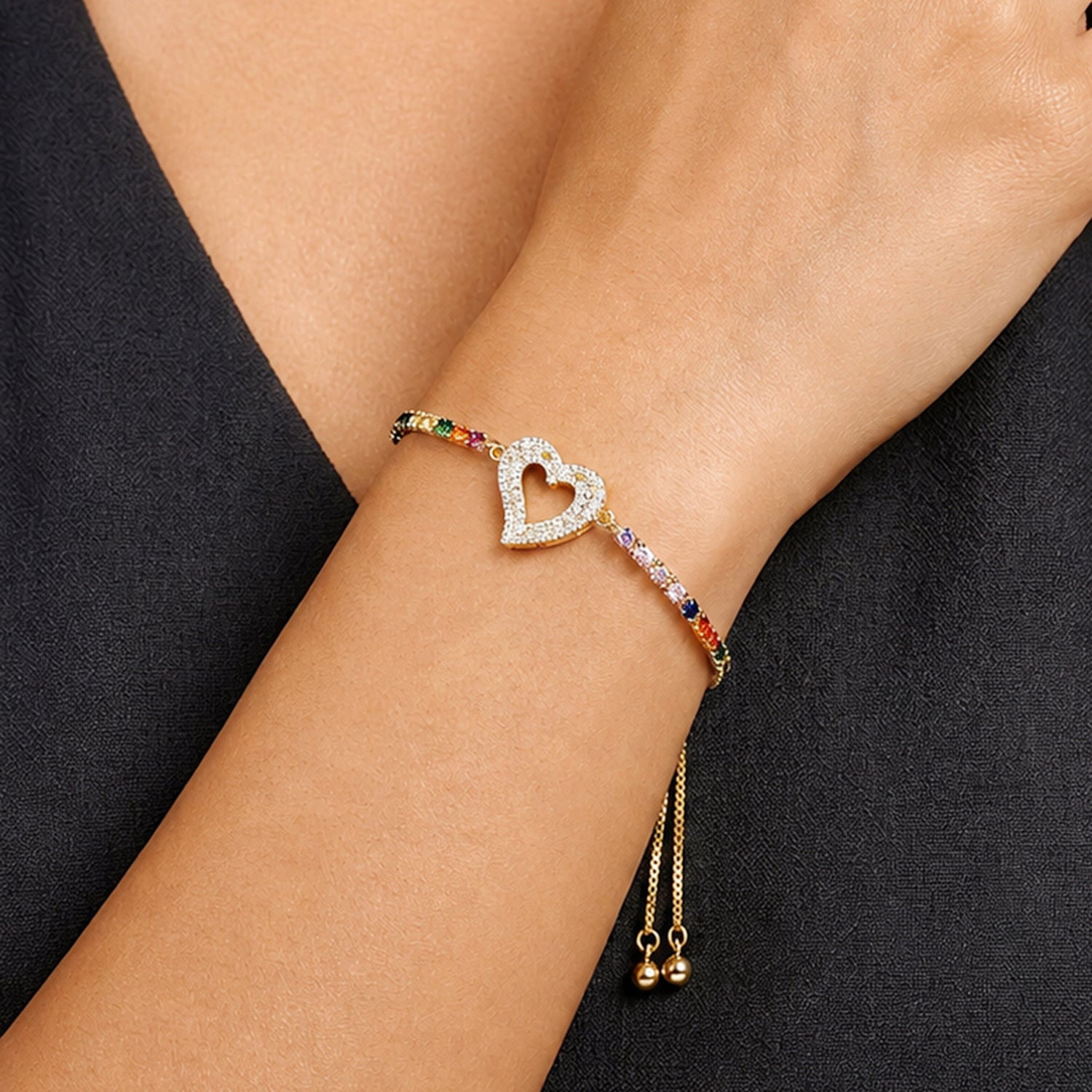 Artklim Gold Plated Rainbow Heart Charm Anti-Tarnish Bracelet