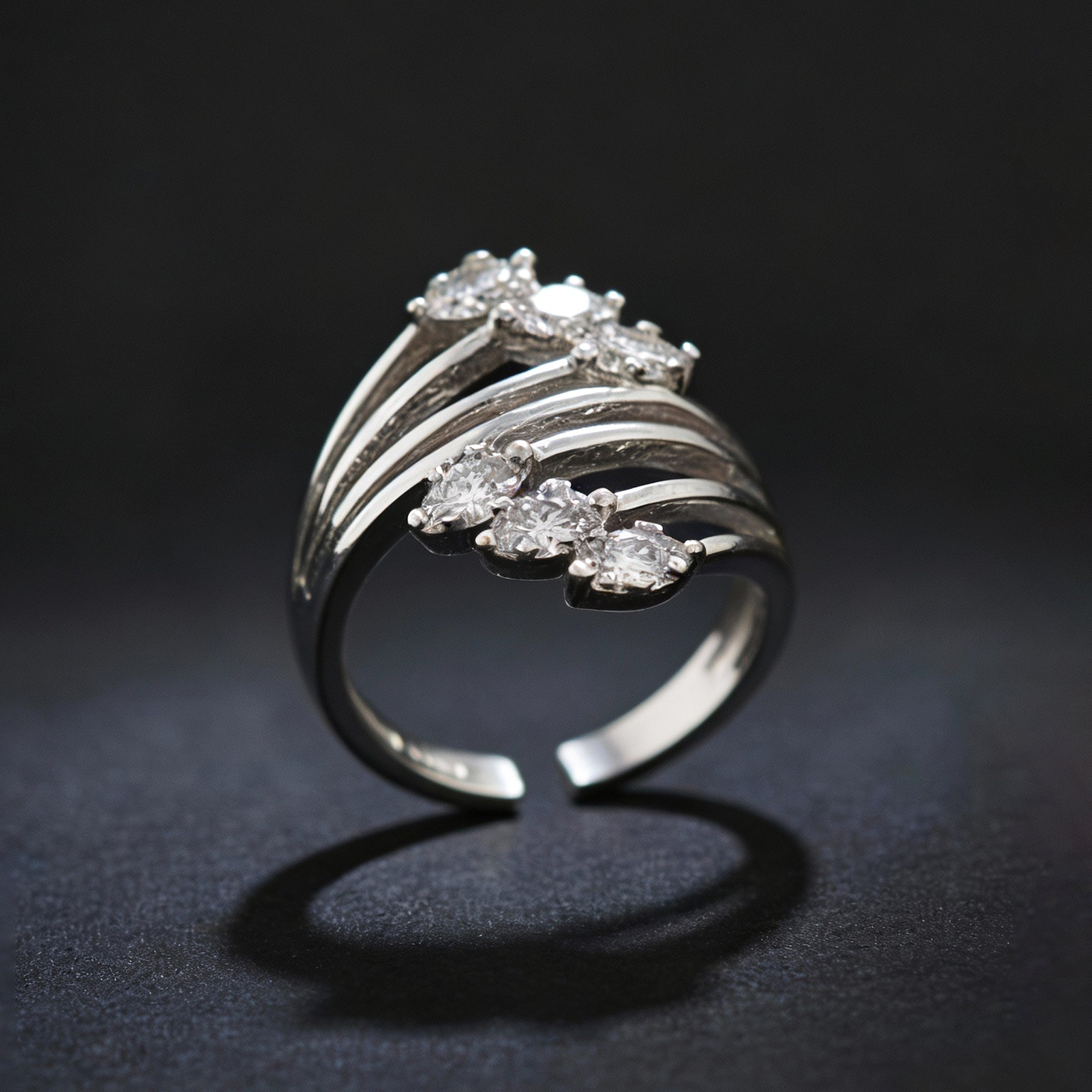 Artklim Silver Plated Crystal Curve Design Anti-Tarnish Ring