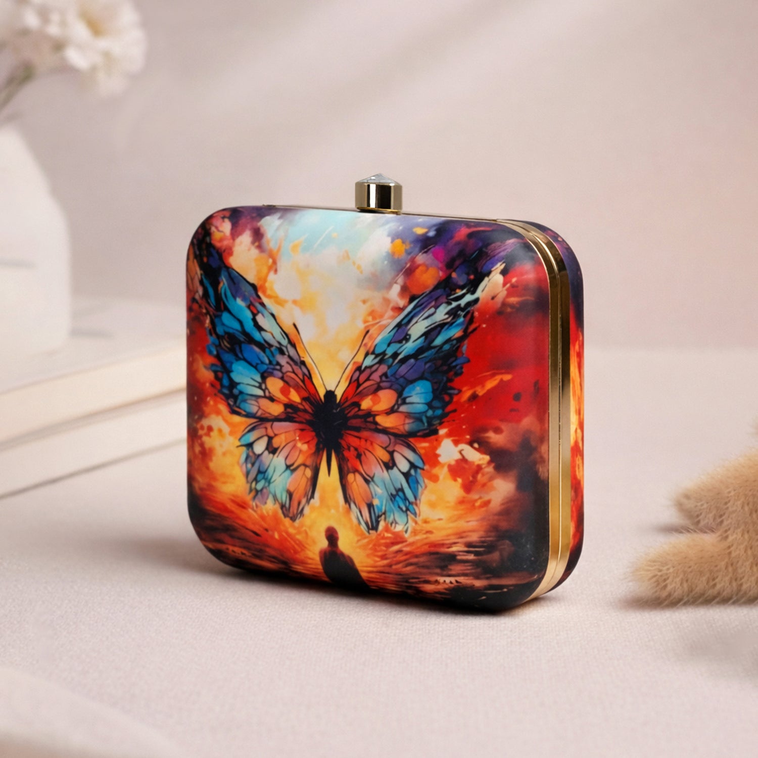 Multicoloured Butterfly Printed Clutch