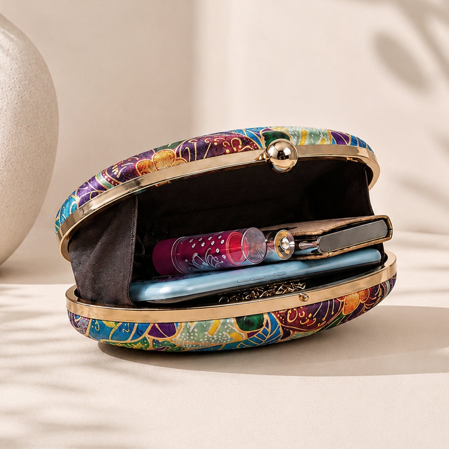 Multicolor Batik Floral Print Oval Clutch