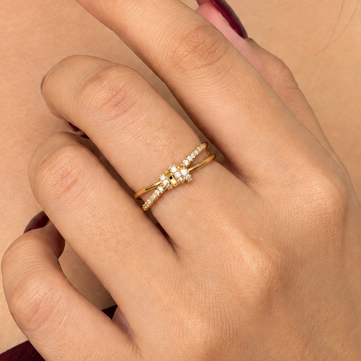 Artklim Elegant Crystal Bow Gold-Tone Statement Anti-Tarnish Ring
