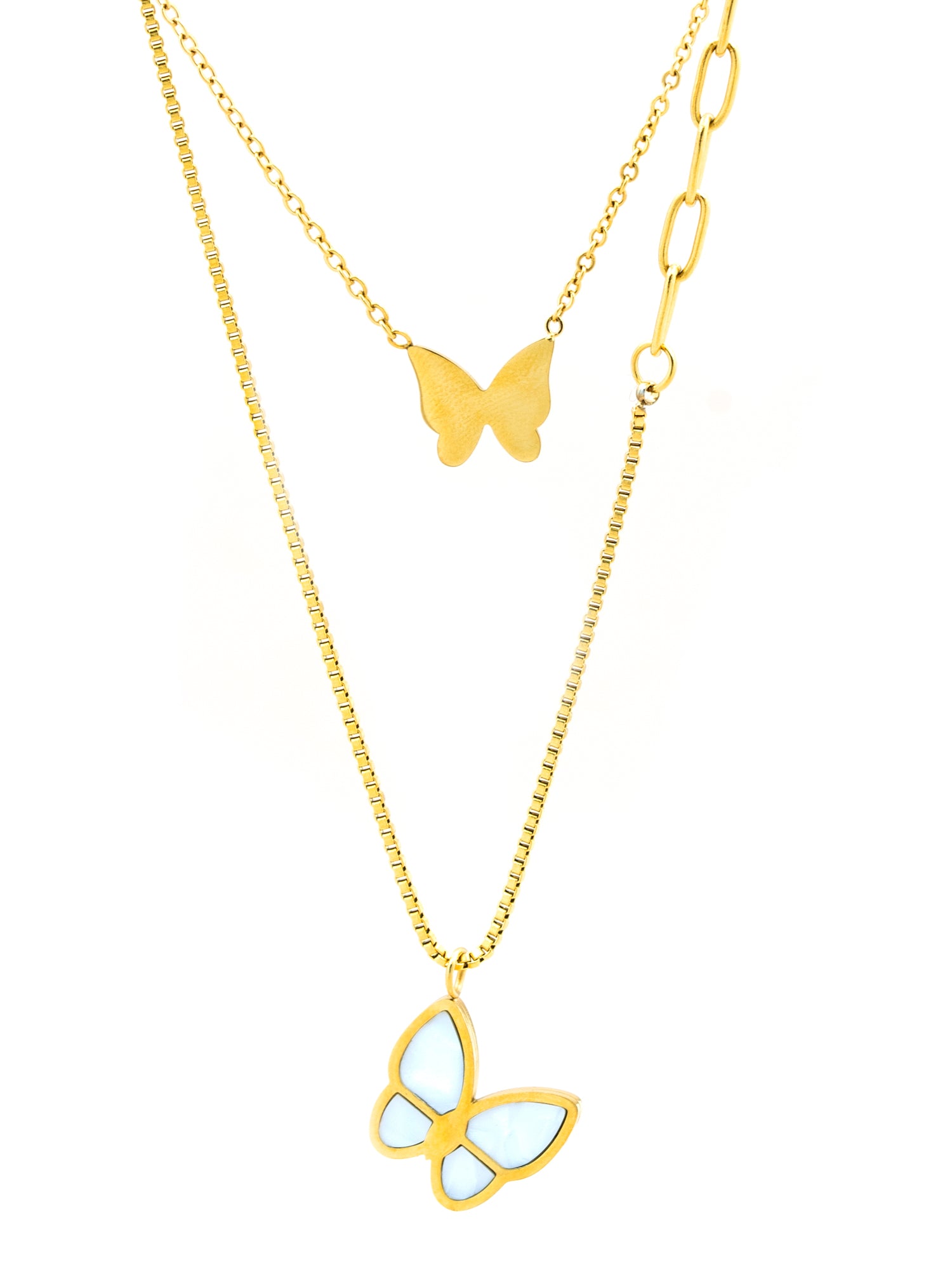 Artklim White MOP Butterfly Shaped Double  Anti Tarnish Pendant