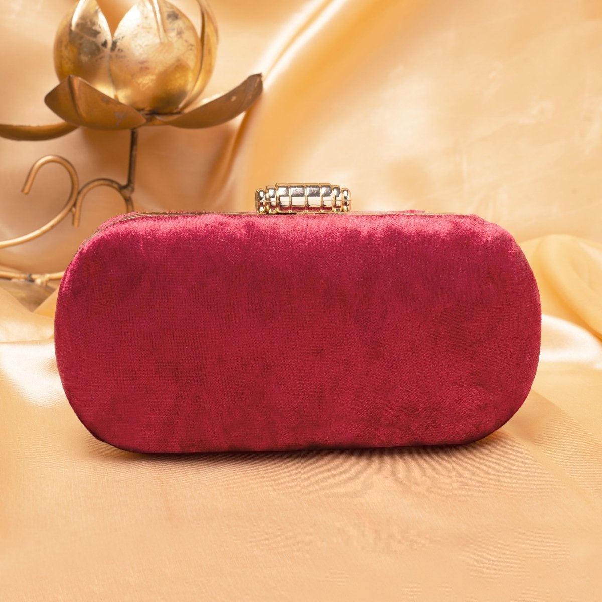Artklim Maroon Base Plain Velvet Fabric Clutch