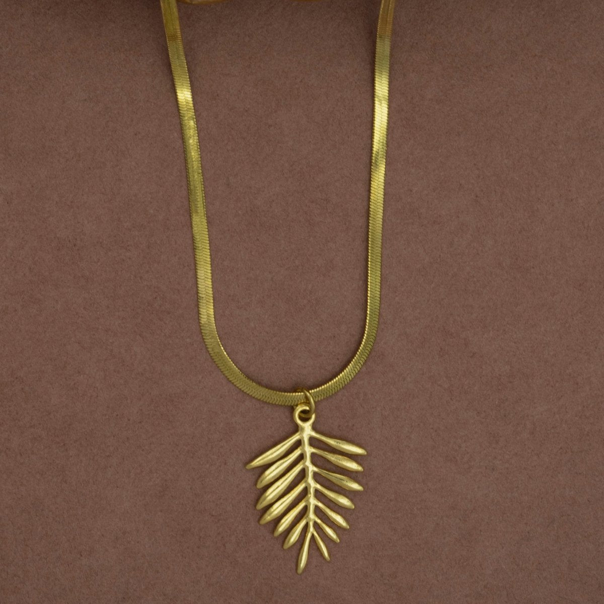 Artklim Gold-Plated Leaf Pendant With Snake Chain Necklace
