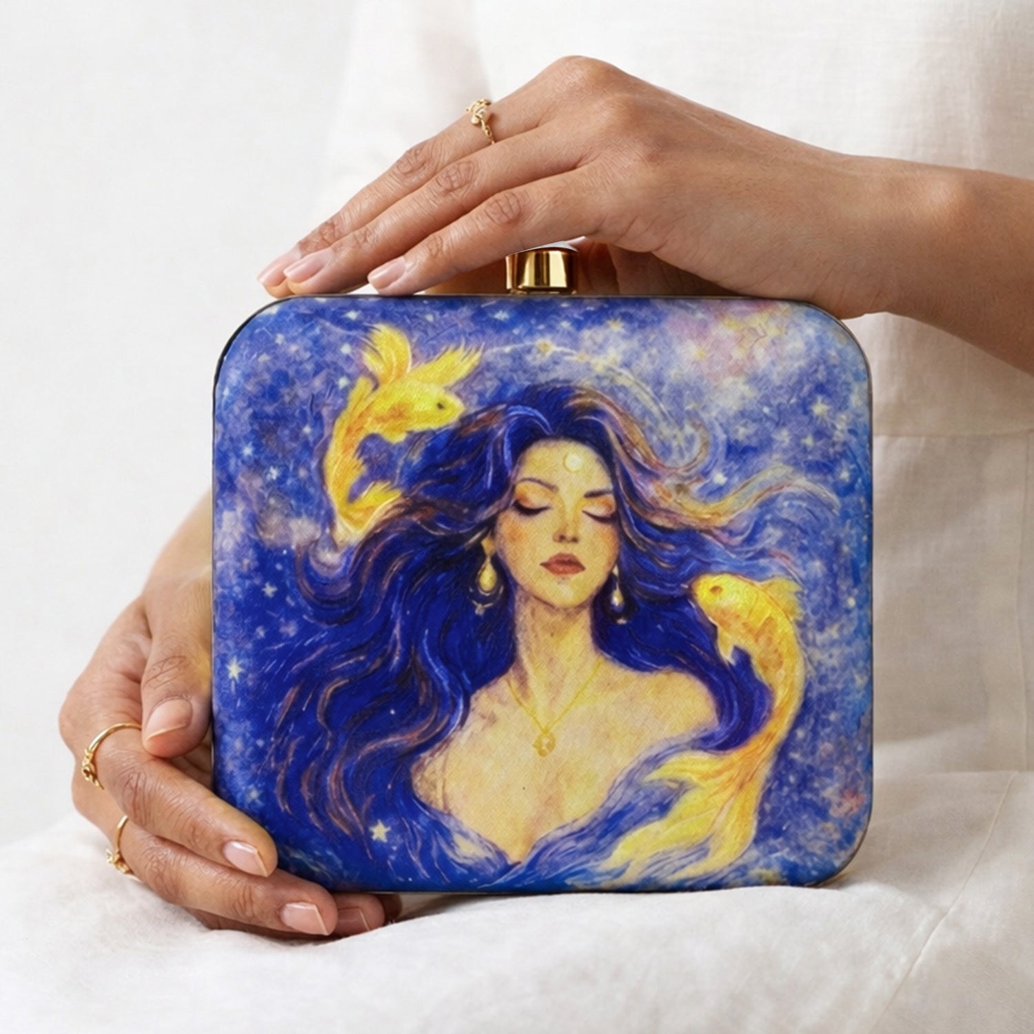 Artklim Celestial Muse Blue Printed Clutch