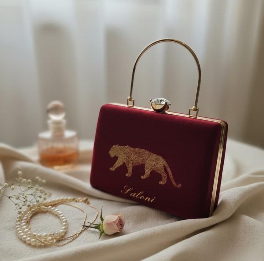 Artklim Tiger Embroidery Name Customized Clutch