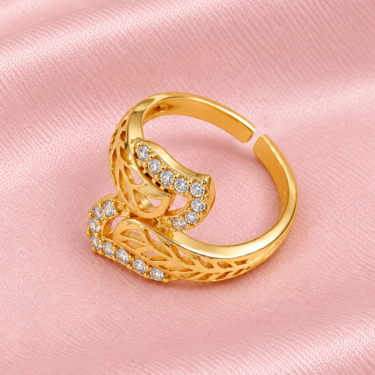 Artklim Elegant Openwork Crystal Gold-Tone Statement Anti-Tarnish Ring