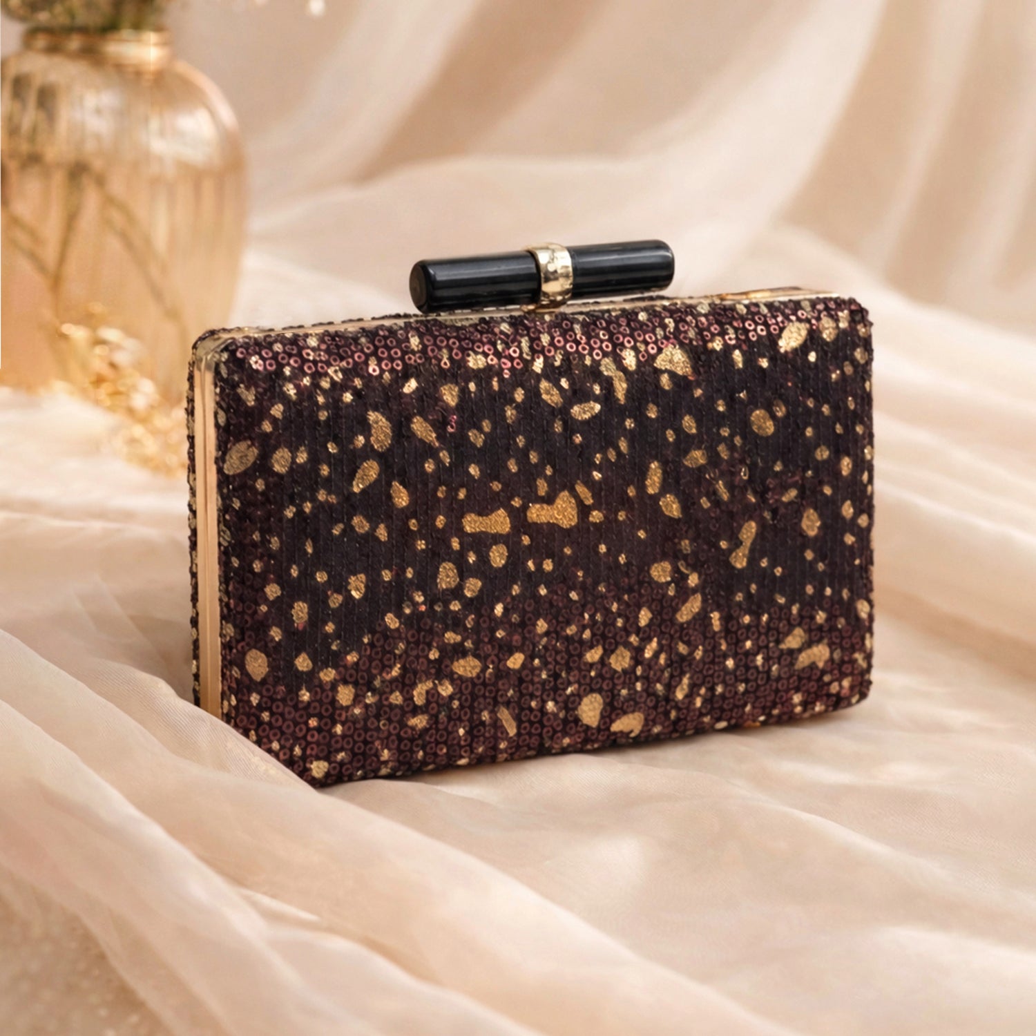 Artklim Brown Designer Embroidred Clutch