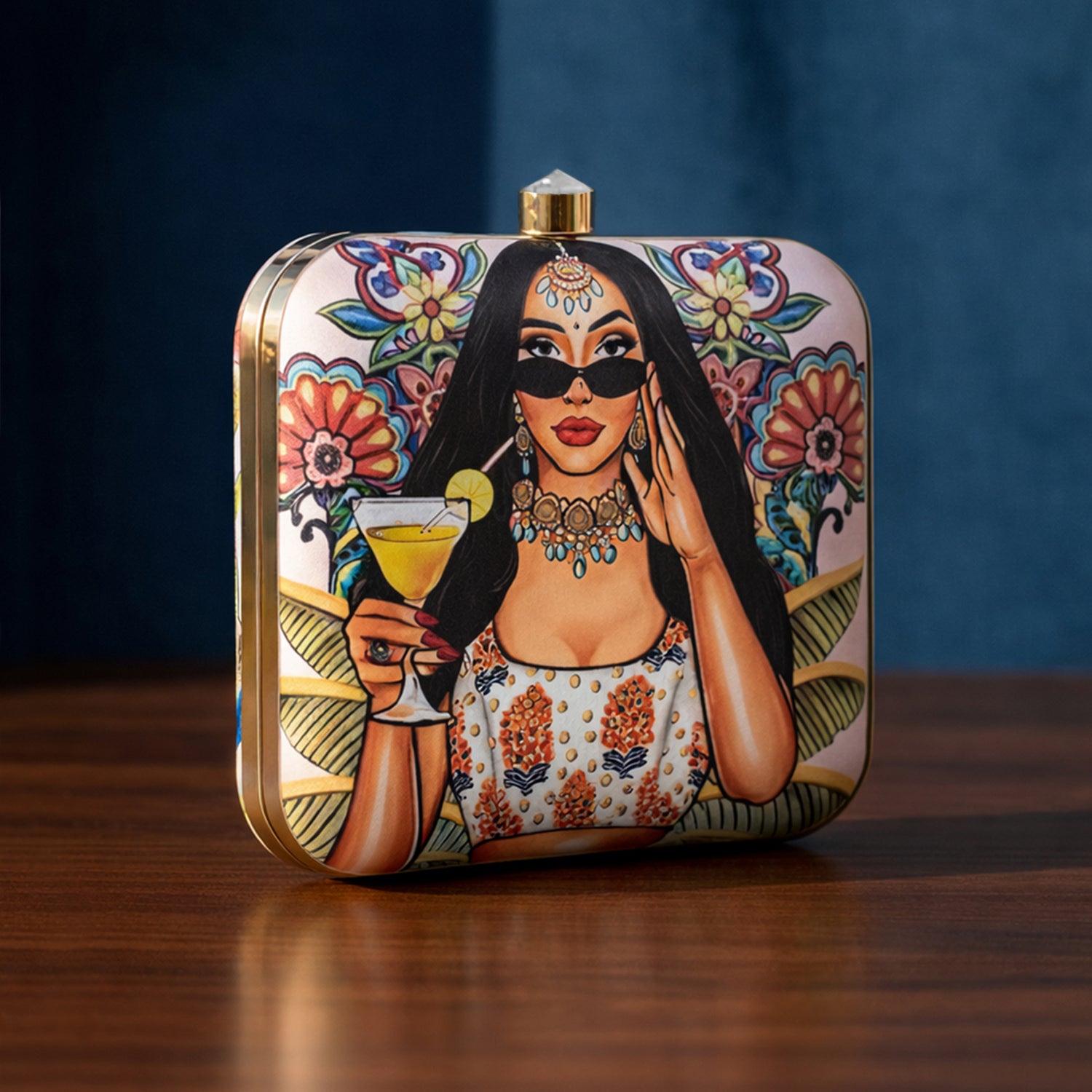 Artklim Stylish Women Portrait Floral Printed Clutch