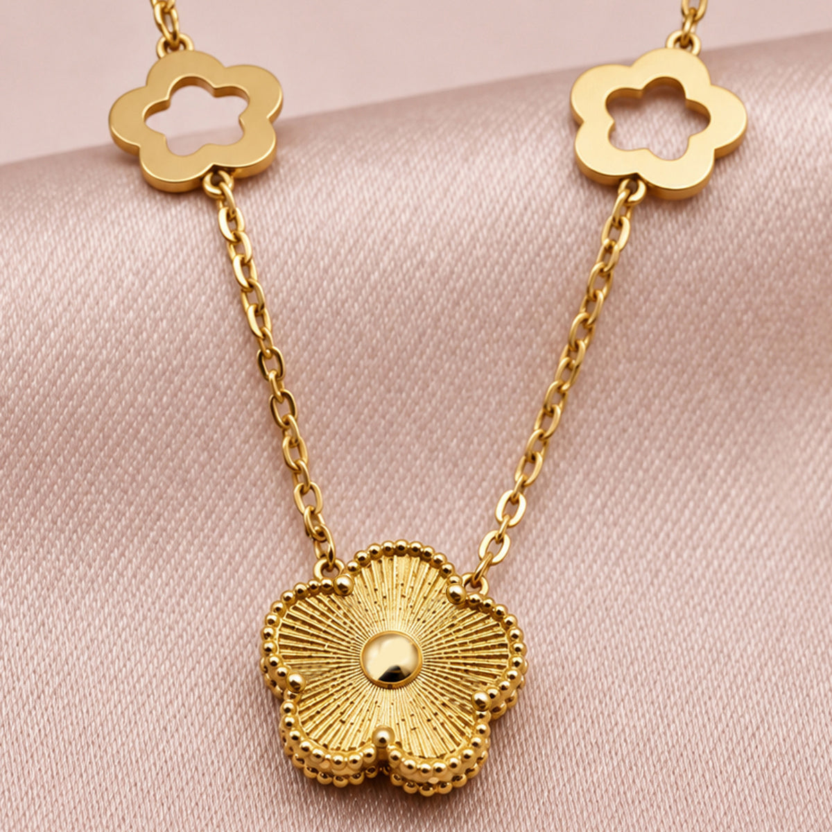 Artklim Golden Floral Charm Crystal Anti-Tarnish Pendant Necklace