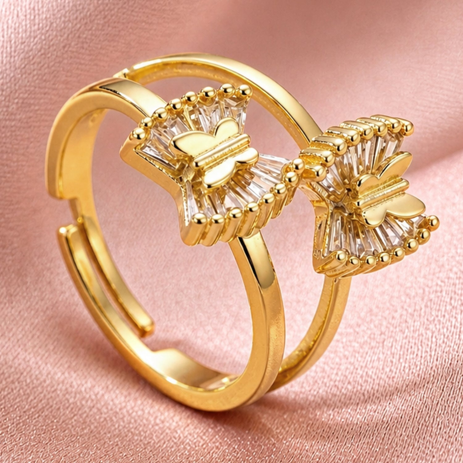 Artklim Double Butterfly Gold-Plated Adjustable Anti-Tarnish Ring