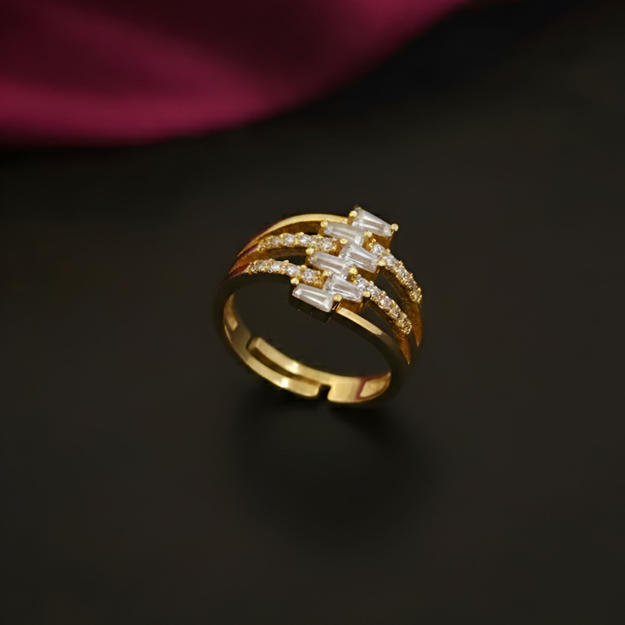 Artklim Gold-Plated Crystal Triple Band Design Anti-Tarnish Ring