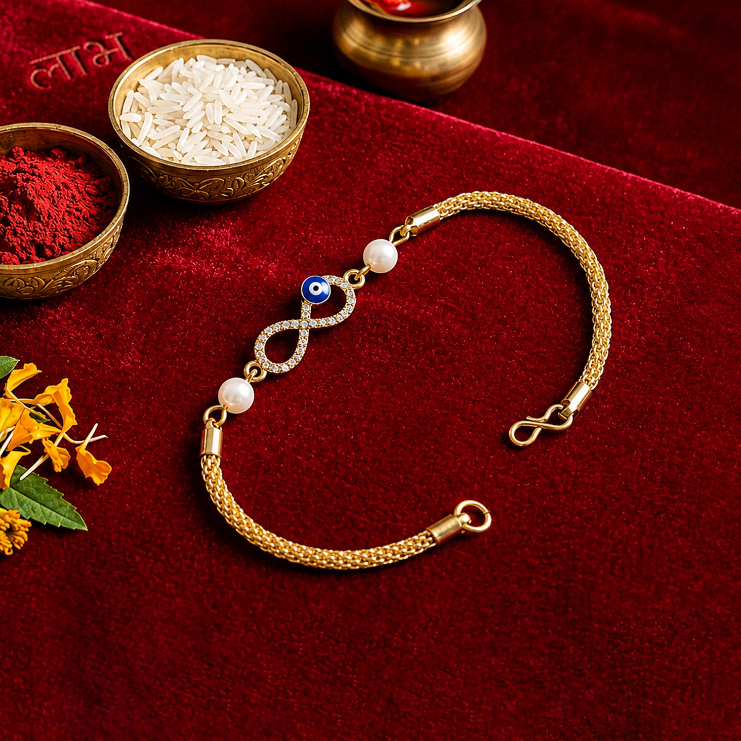 Artklim Infinity Evil Eye Bhaiya Bhabhi Rakhi Set with Pearl Beads