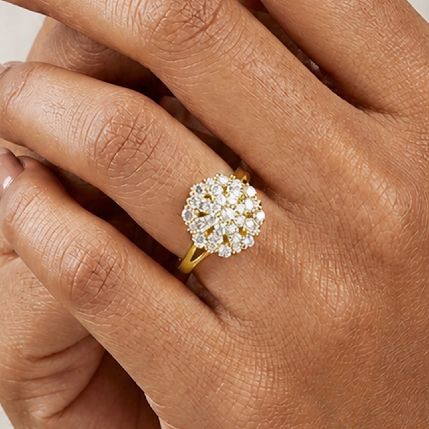 Artklim Radiant Crystal Bloom Cluster  Anti-Tarnish Ring