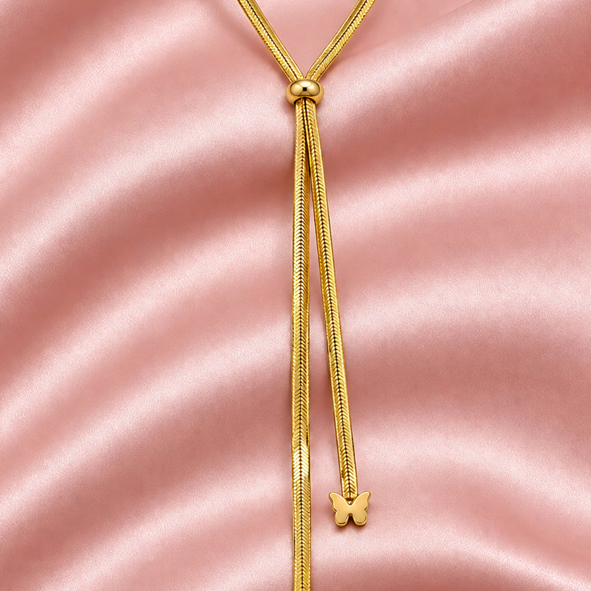 Artklim Golden Butterfly Double Drop Anti-Tarnish Pendant Necklace
