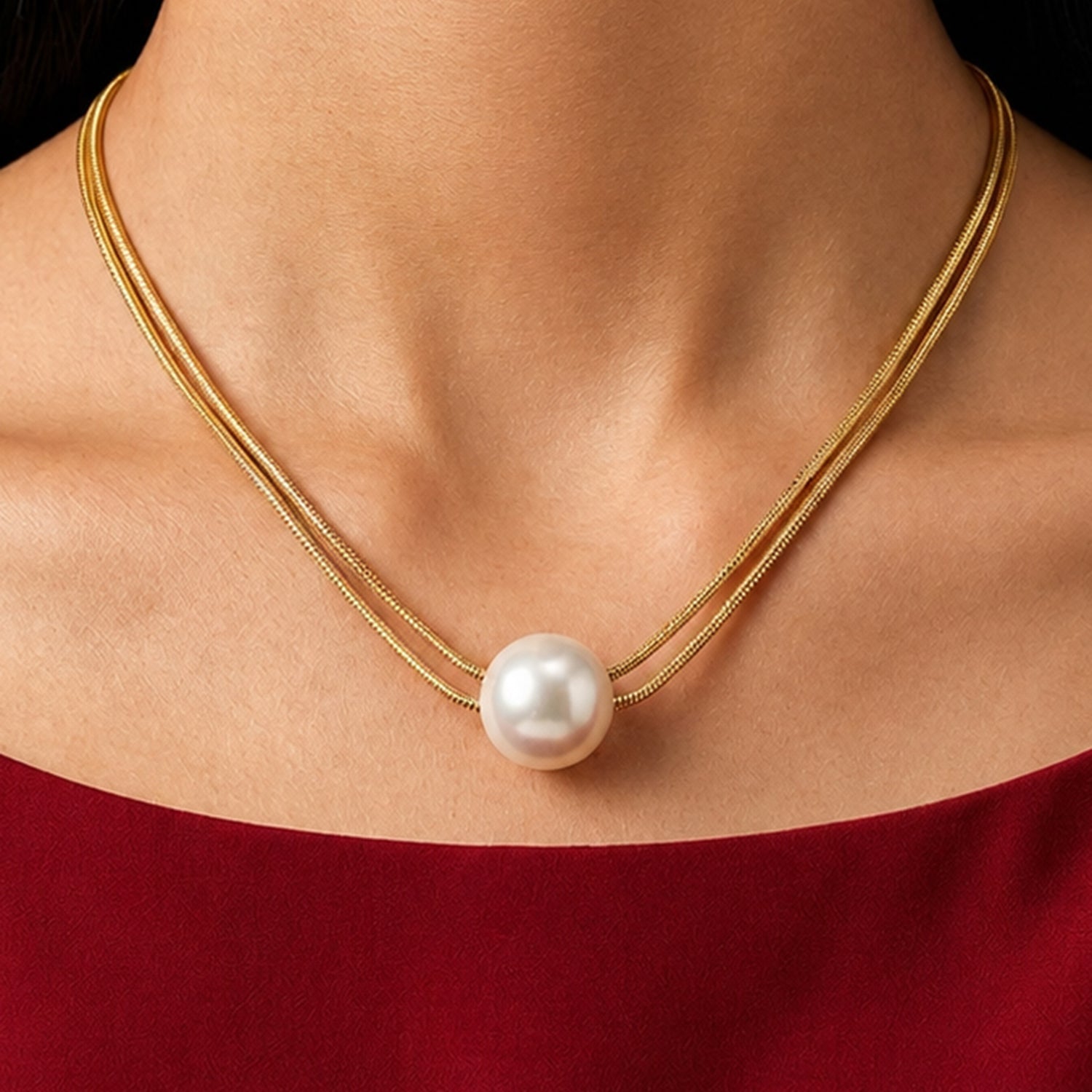 Artklim Elegant Golden Pearl Harmony Anti-tarnish Necklace