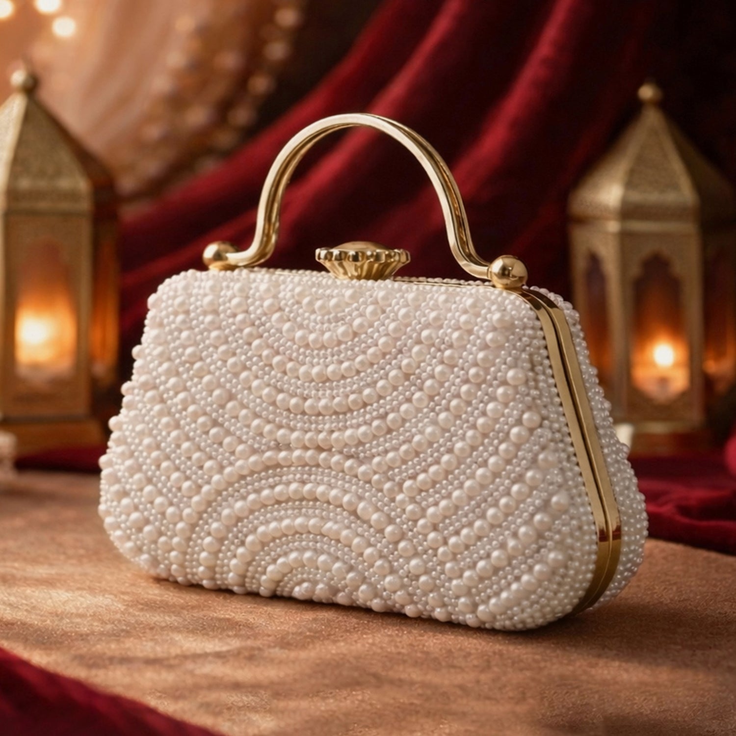 White Pearl Beaded Party Clutch