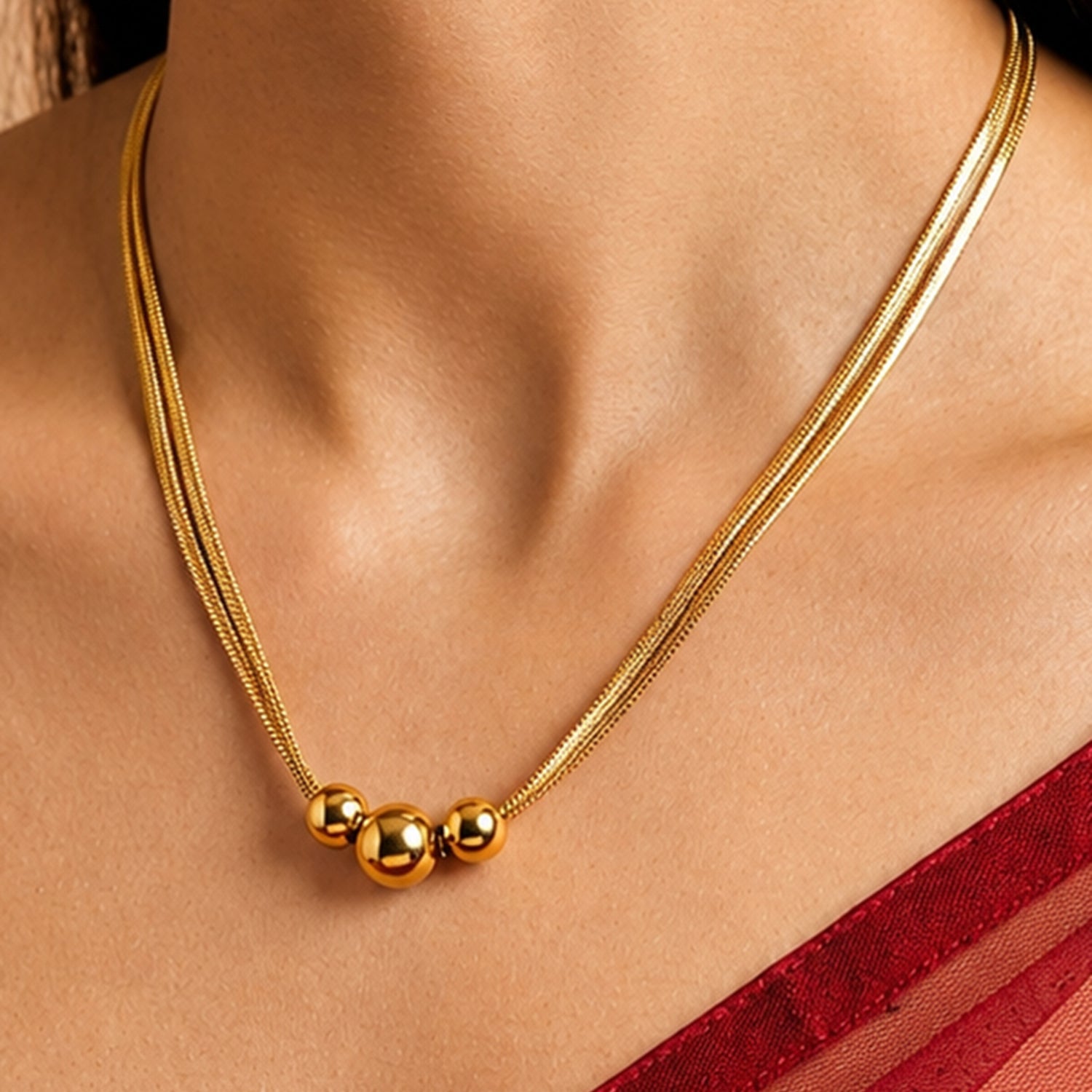 Artklim Elegant Gold Bead Snake Chain  Anti-tarnish Necklace