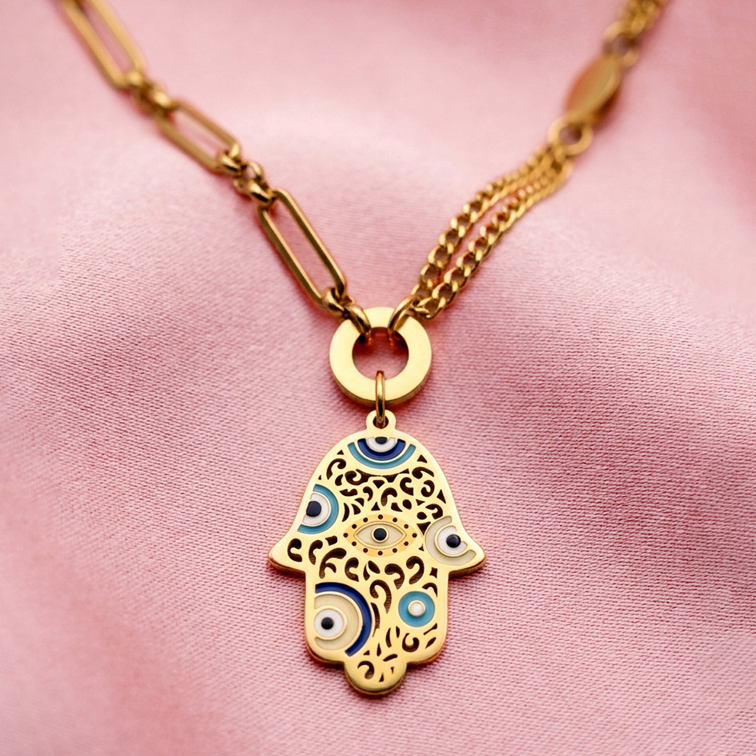 Artklim Hamsa Hand Evil Eye Gold Anti-tarnish necklace