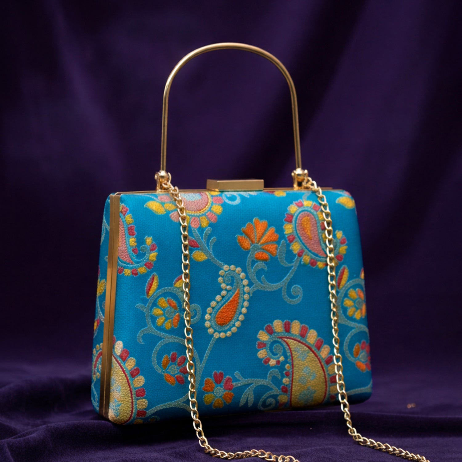 Artklim Blue Based Floral Pattern Printed Clutch