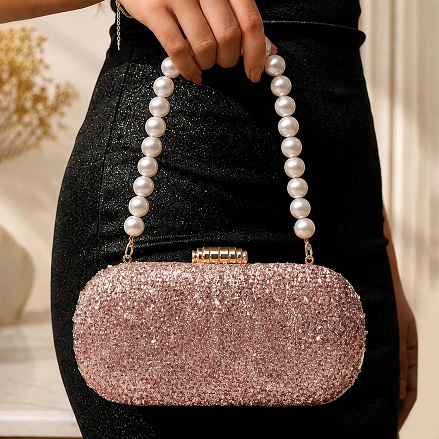 Artklim Rose Gold Glitter Luxury Wedding Embroidery Clutch