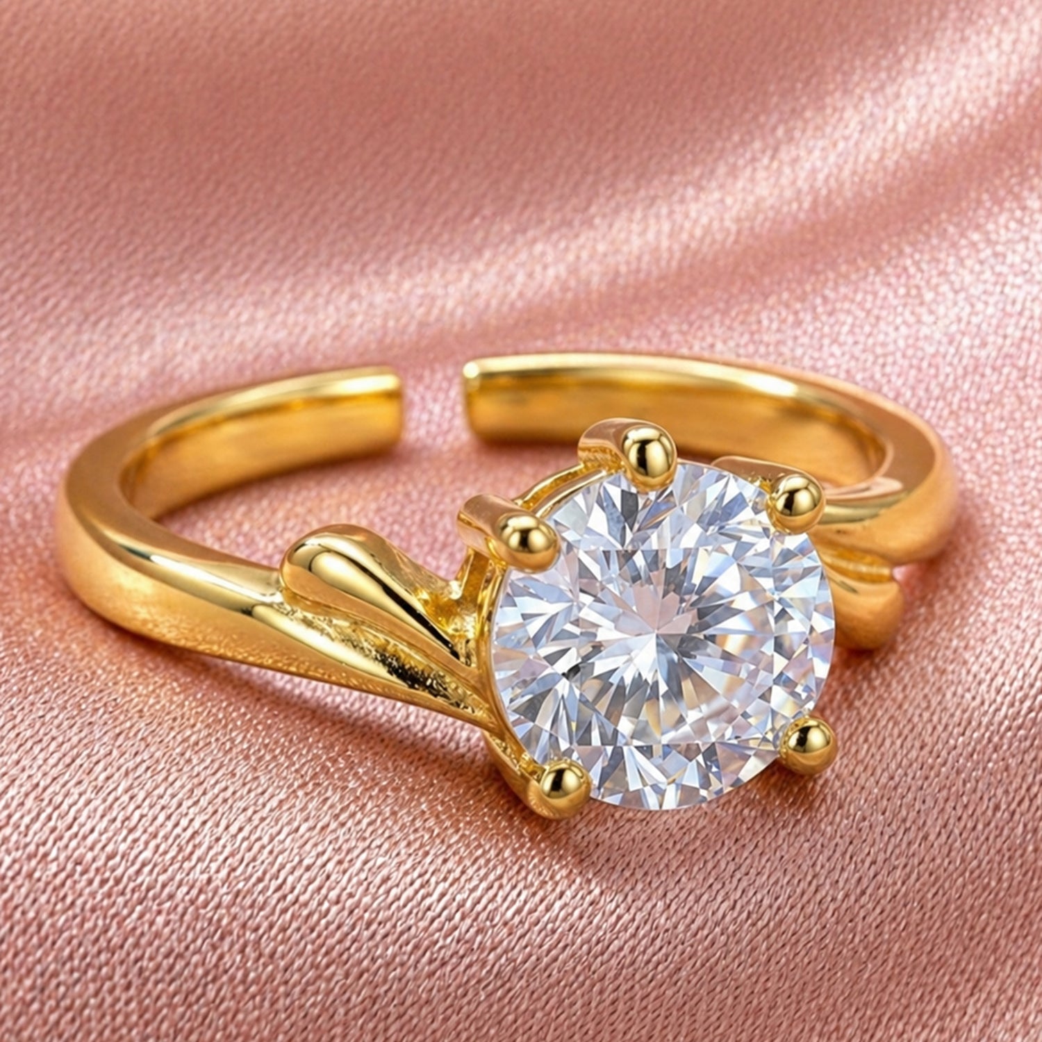 Artklim Gold Classic Solitaire Adjustable Anti-Tarnish Ring