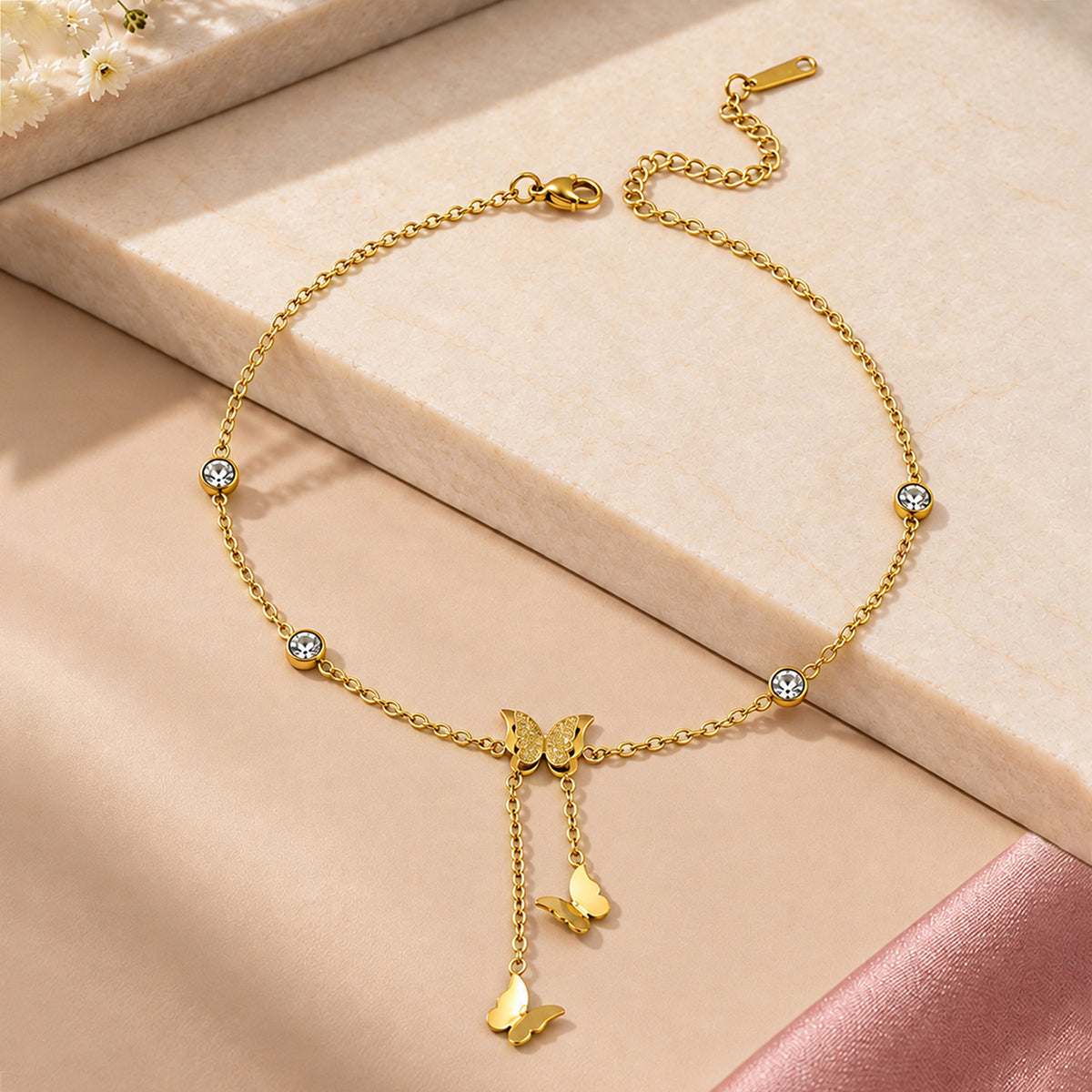 Artklim Butterfly Charm Crystal Anti-Tarnish Anklet