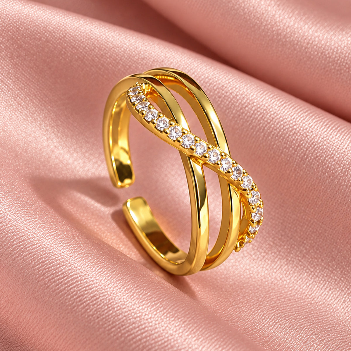 Artklim Elegant Infinity Crystal Gold-Tone Statement Anti-Tarnish Ring