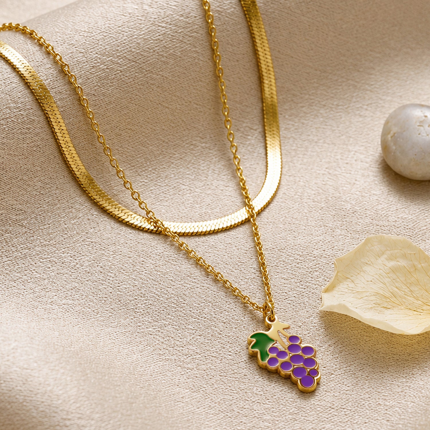 Artklim Purple Grape Layered Chain Anti-Tarnish Pendant Necklace