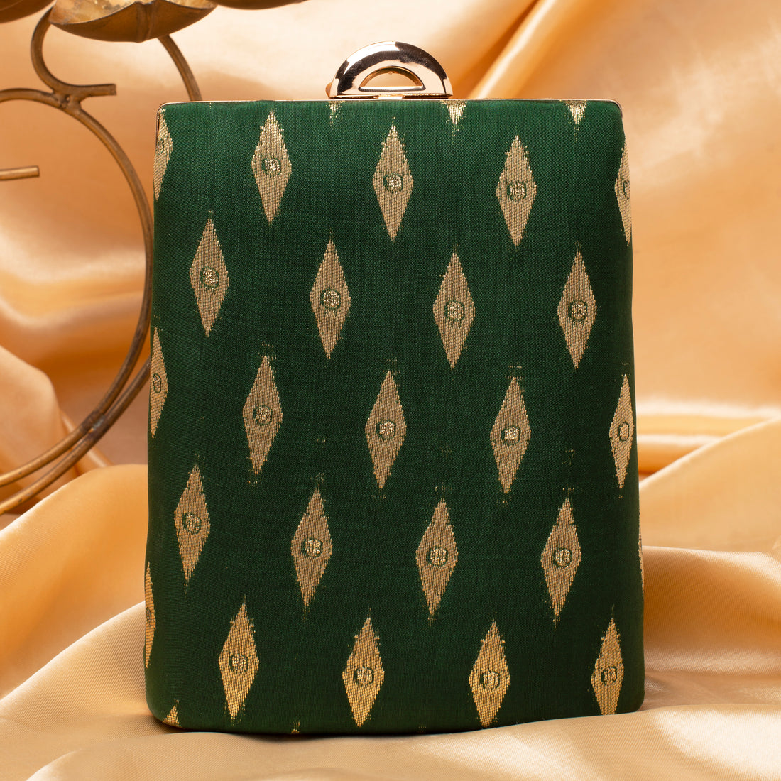 Artklim Green Based Brocade Fabric Ethnic Clutch