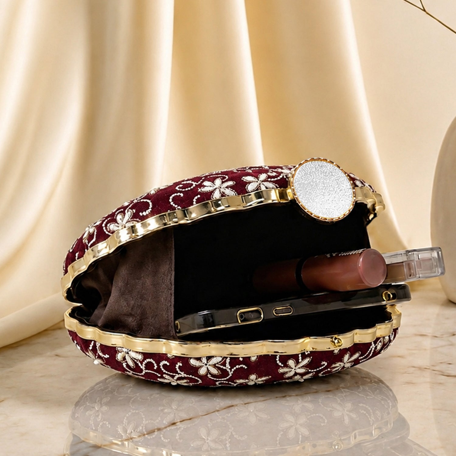 Artklim Velvet Floral Embroidered Designer Clutch