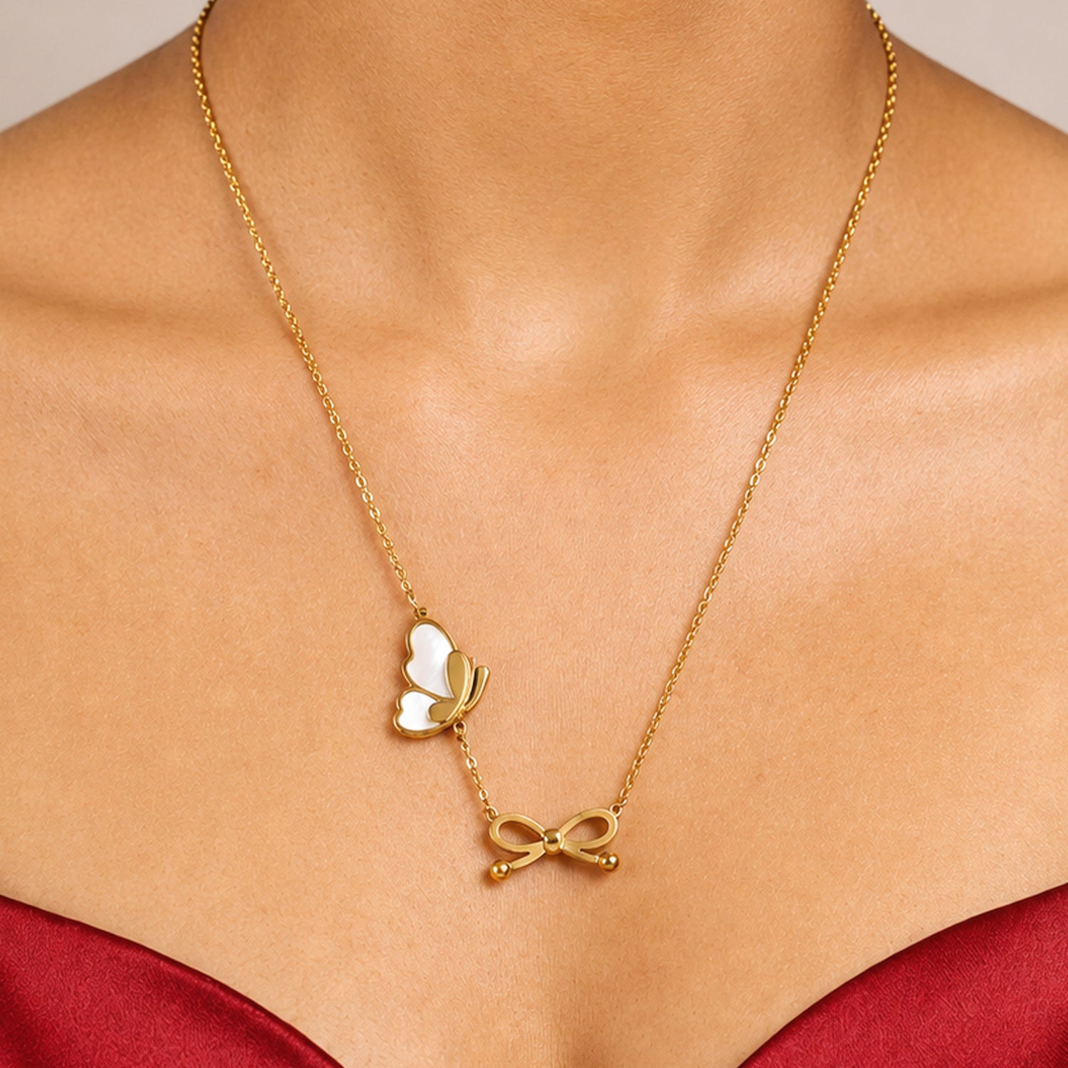 Artklim Butterfly Bow Pendant Gold Chain Anti-Tarnish Necklace