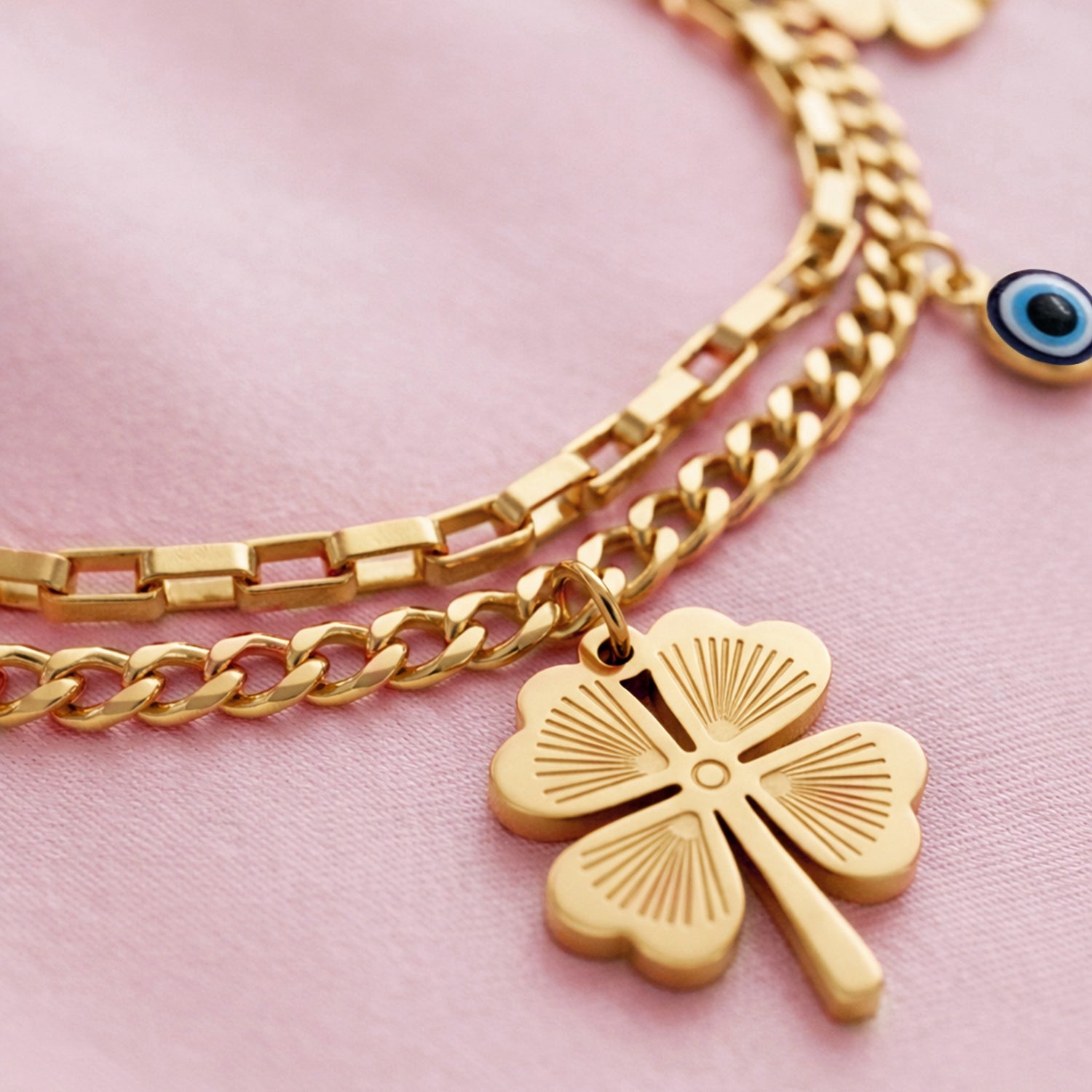 Artklim Lucky Clover Evil Eye Gold Bracelet Anti-tarnish