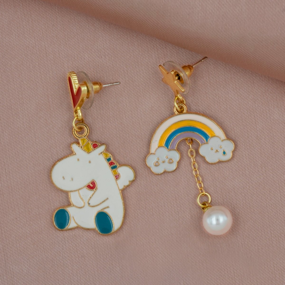 Artklim Unicorn And Rainbow Mismatched Drop Earrings