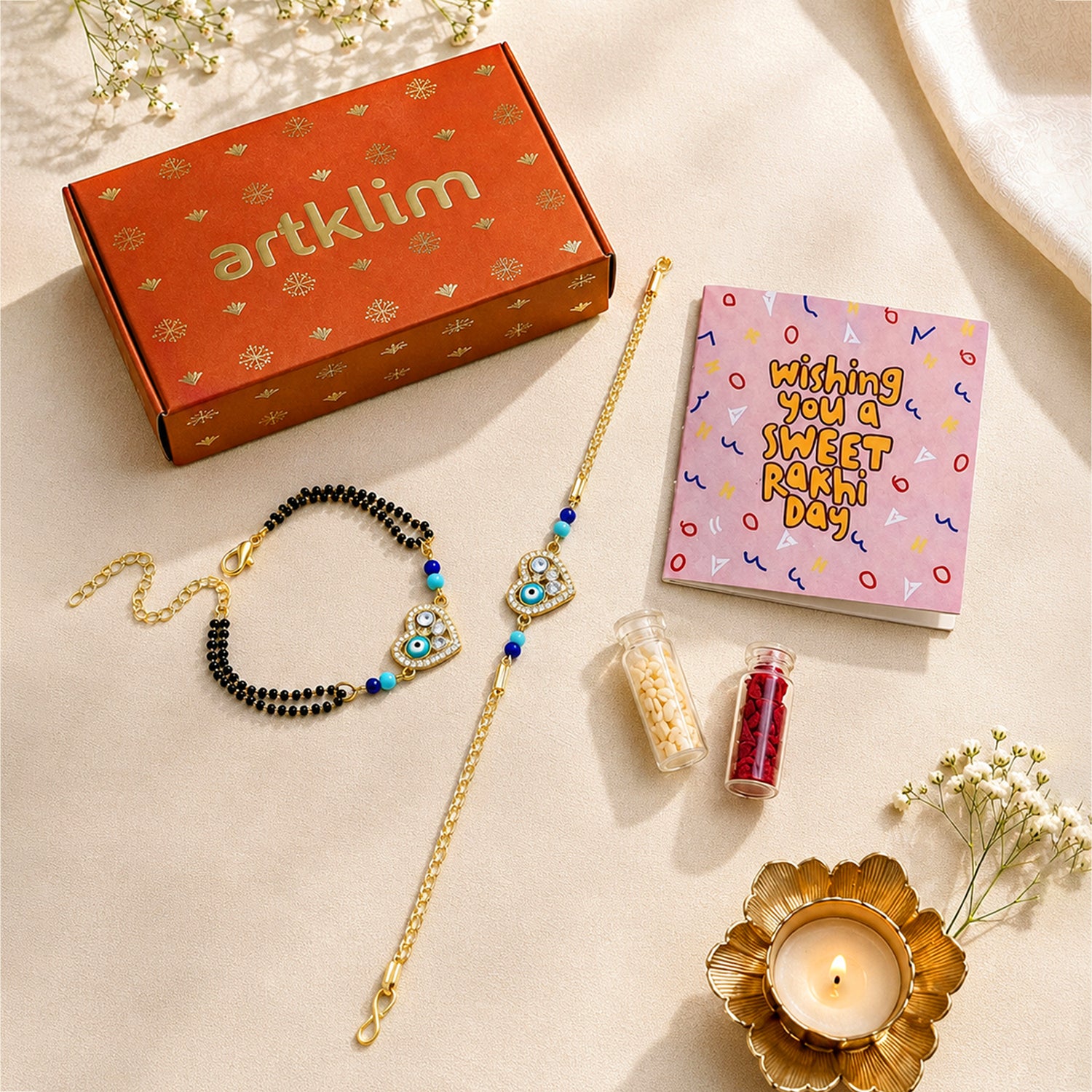 Artklim Heart Evil Eye Bhaiya Bhabhi Rakhi Pair