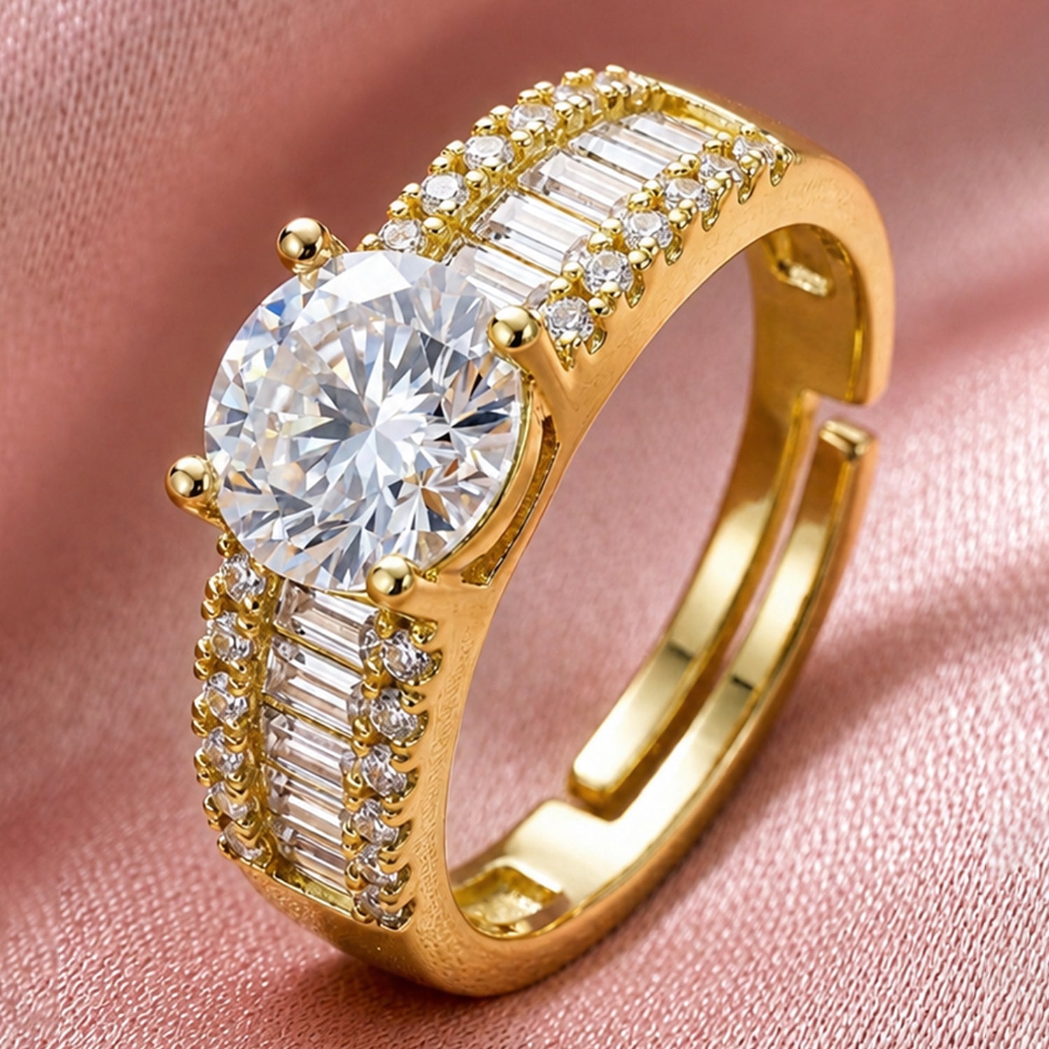Artklim Gold-Plated Solitaire Adjustable Statement Anti-Tarnish Ring