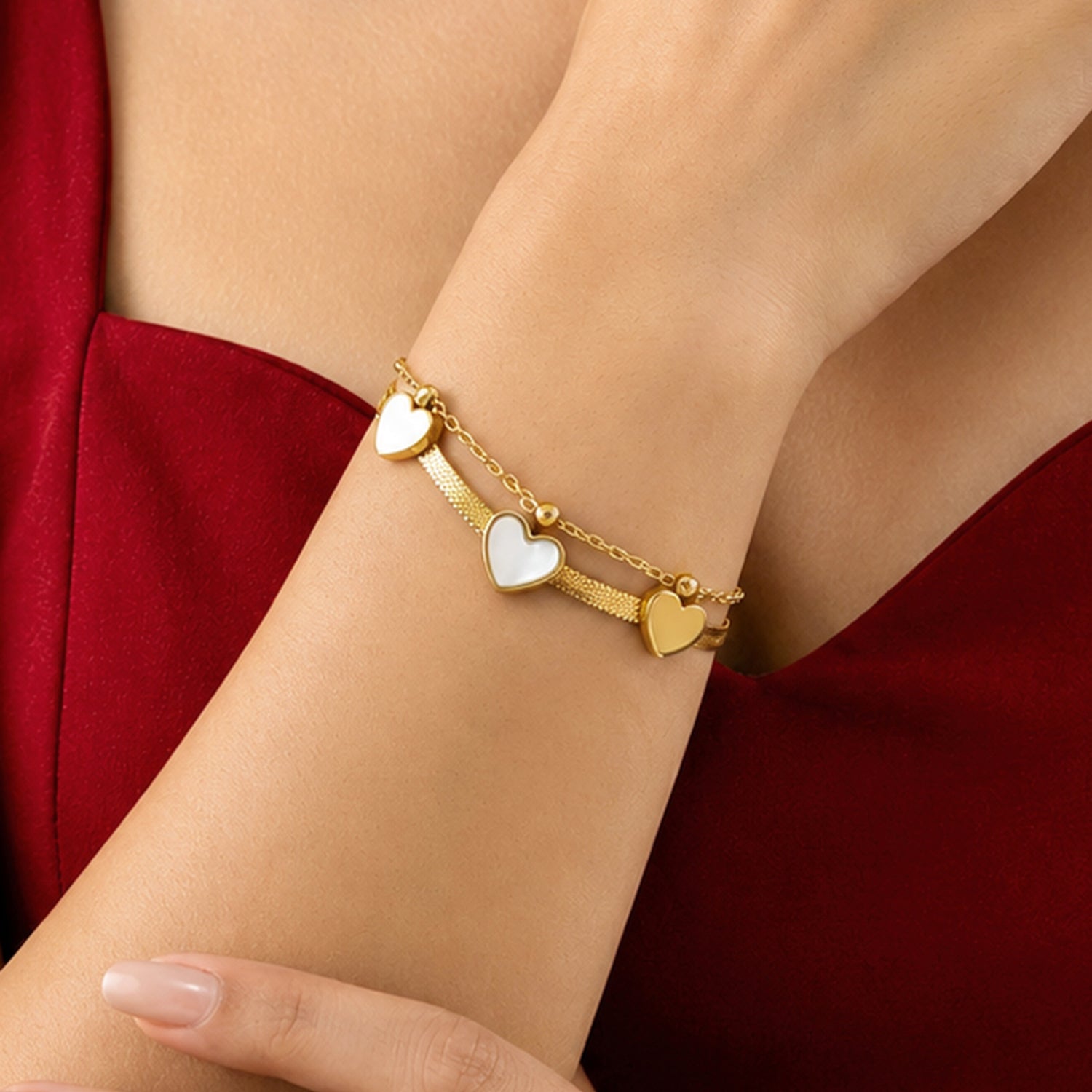 Artklim Dual Heart Layered Gold Chain Anti-Tarnish Bracelet