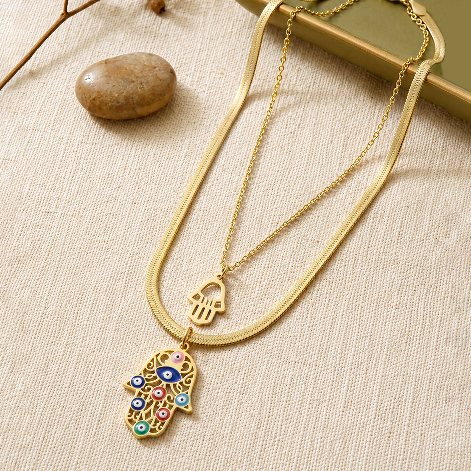 Artklim Hamsa Hand & Evil Eye Layered Anti-Tarnish Pendant Necklace