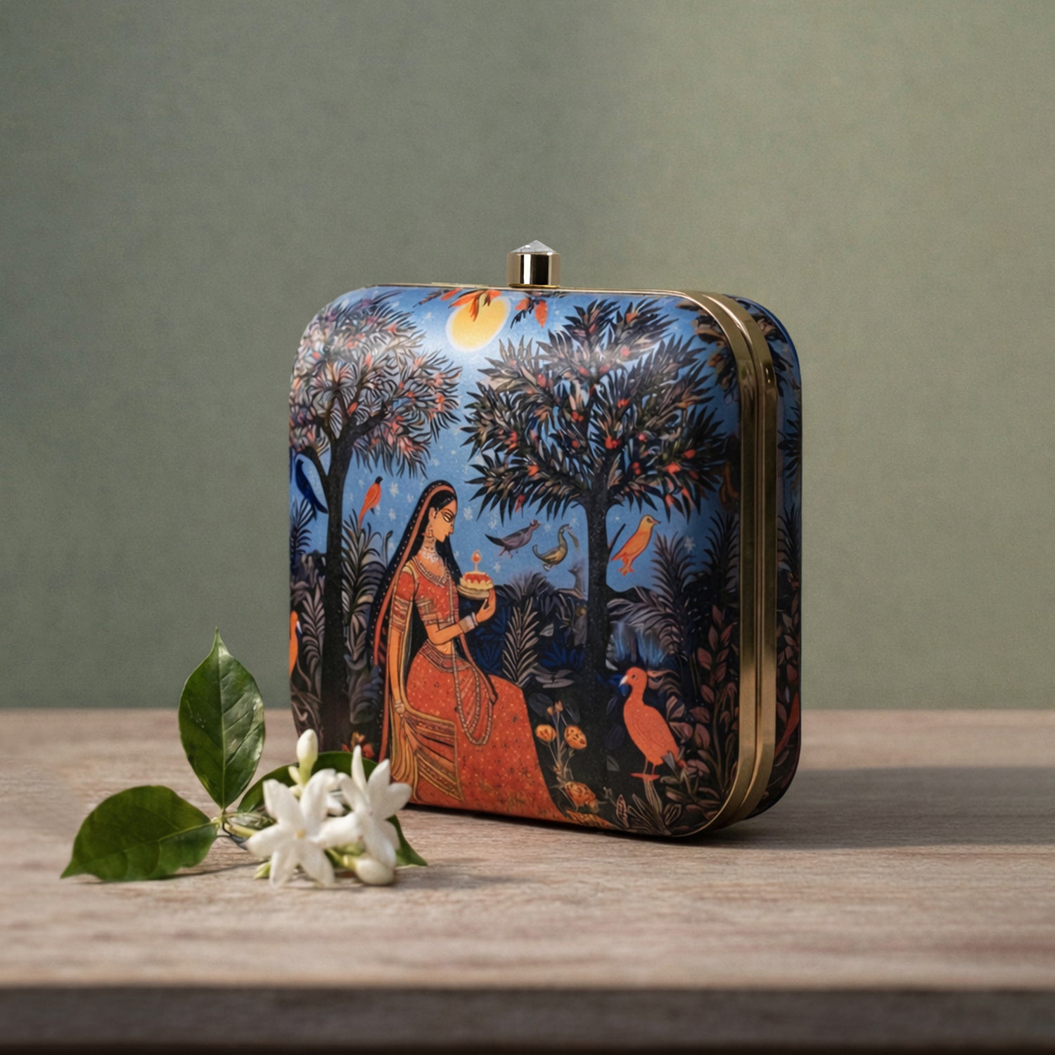Woman In Garden Printed Clutch