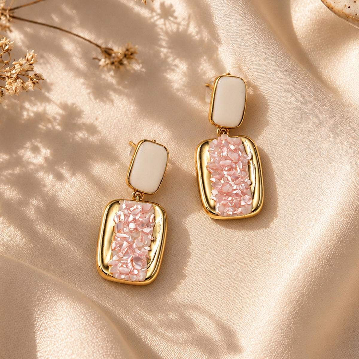 Artklim Elegant Pink Stone Gold-Tone Anti-Tarnish Earring