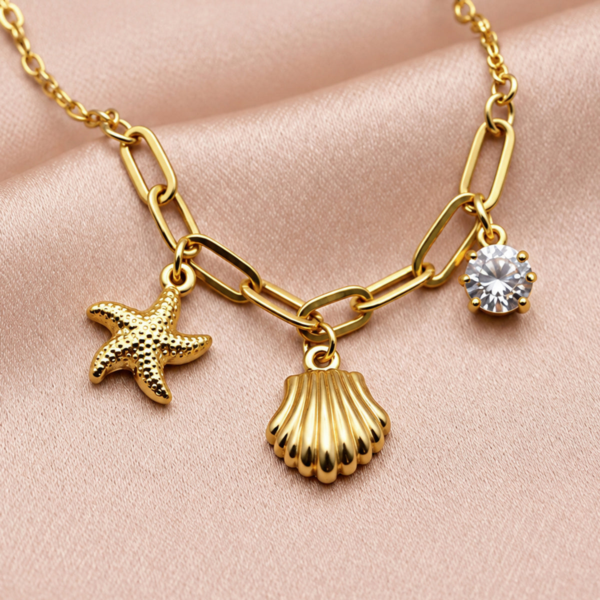 Artklim Golden Seashell Starfish Charm Layered Anti-Tarnish Pendant Necklace