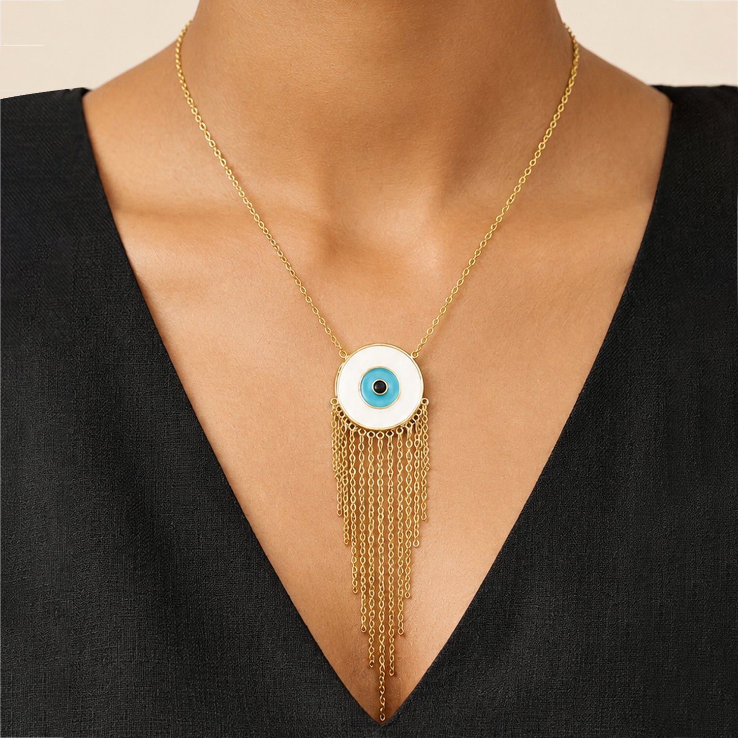 Artklim Blue Evil Eye Round Pendant Gold Chain Anti-Tarnish Necklace