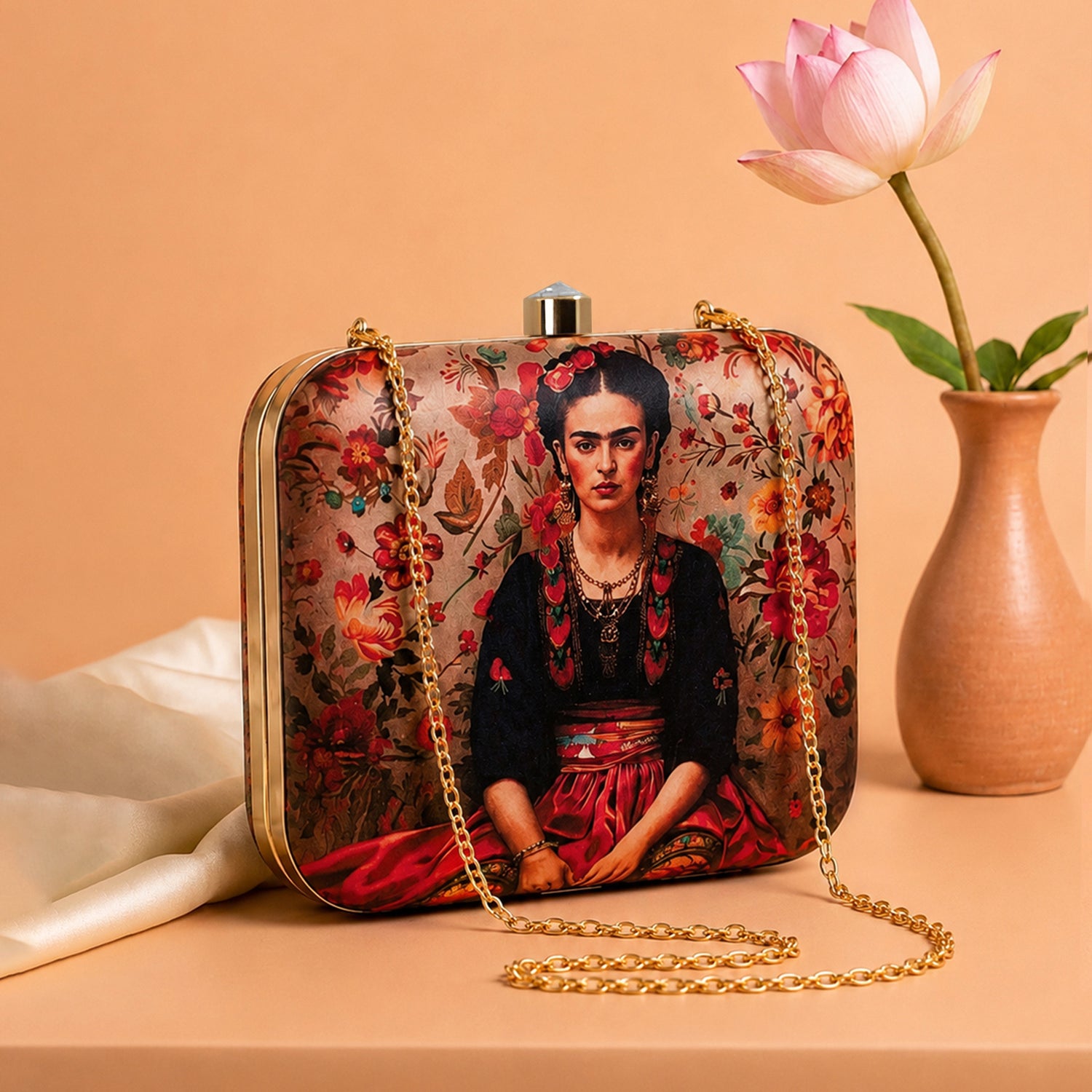Floral Frida Kahlo Printed Clutch