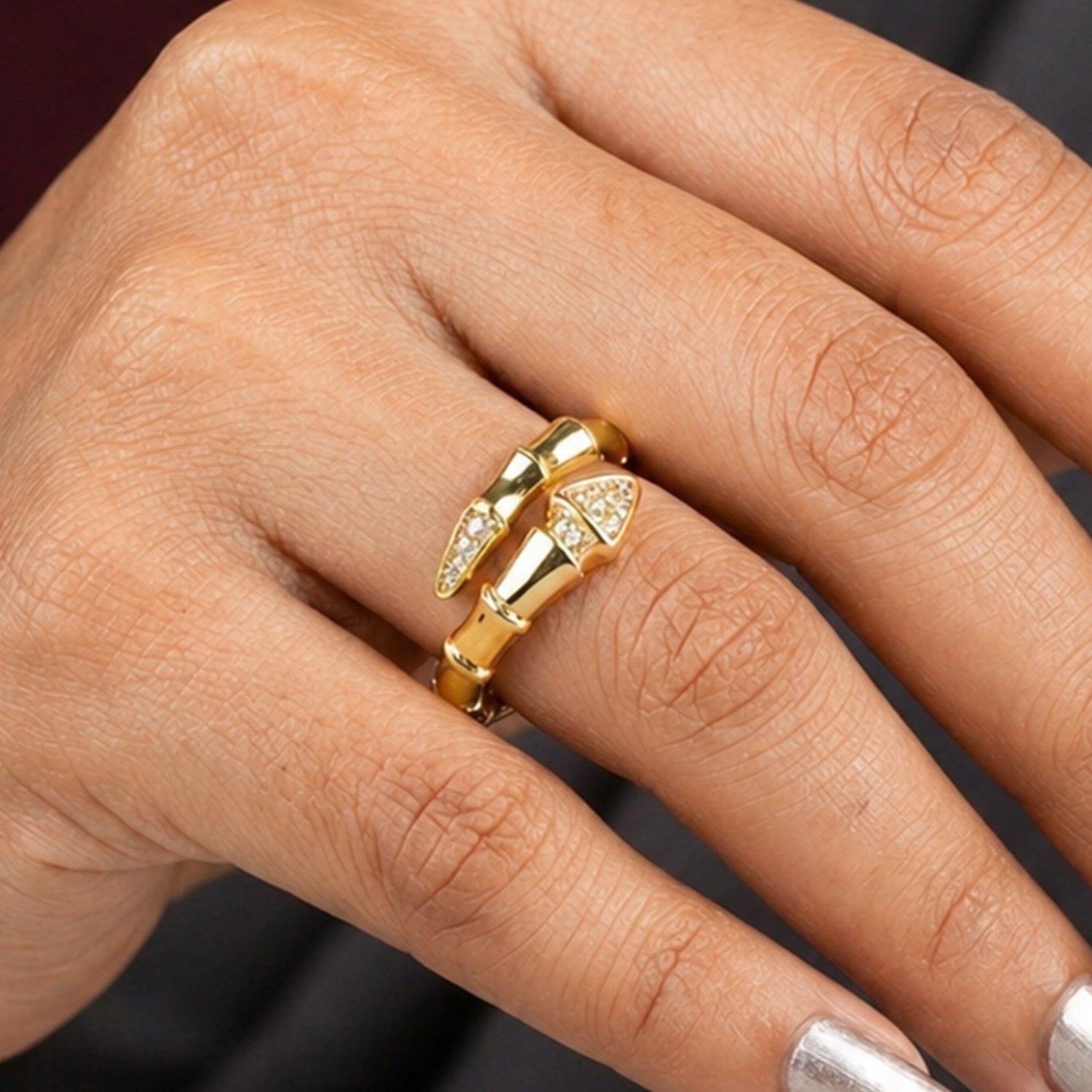 Artklim Geometric Link Gold Crystal Anti-Tarnish Ring