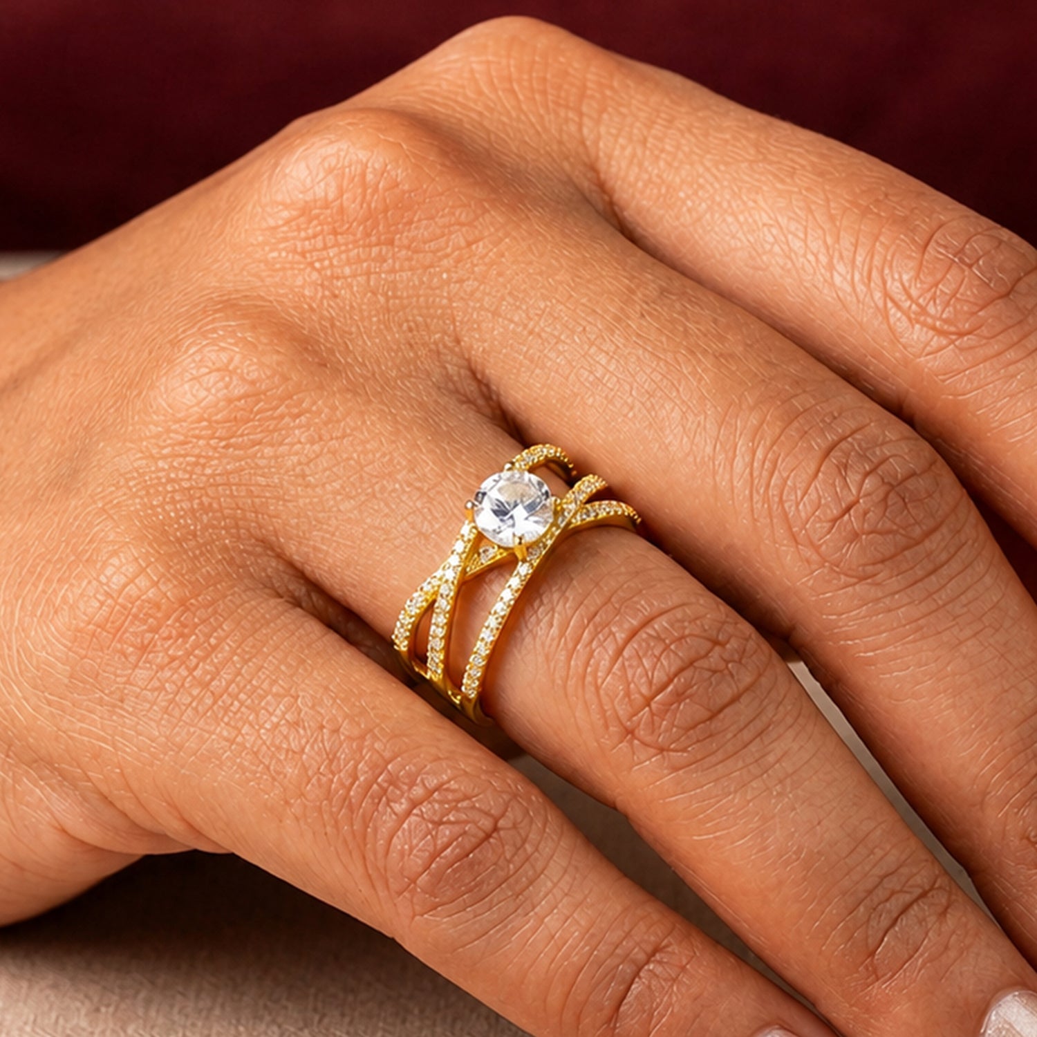 Artklim Criss-Cross Diamond Gold Anti-Tarnish Ring