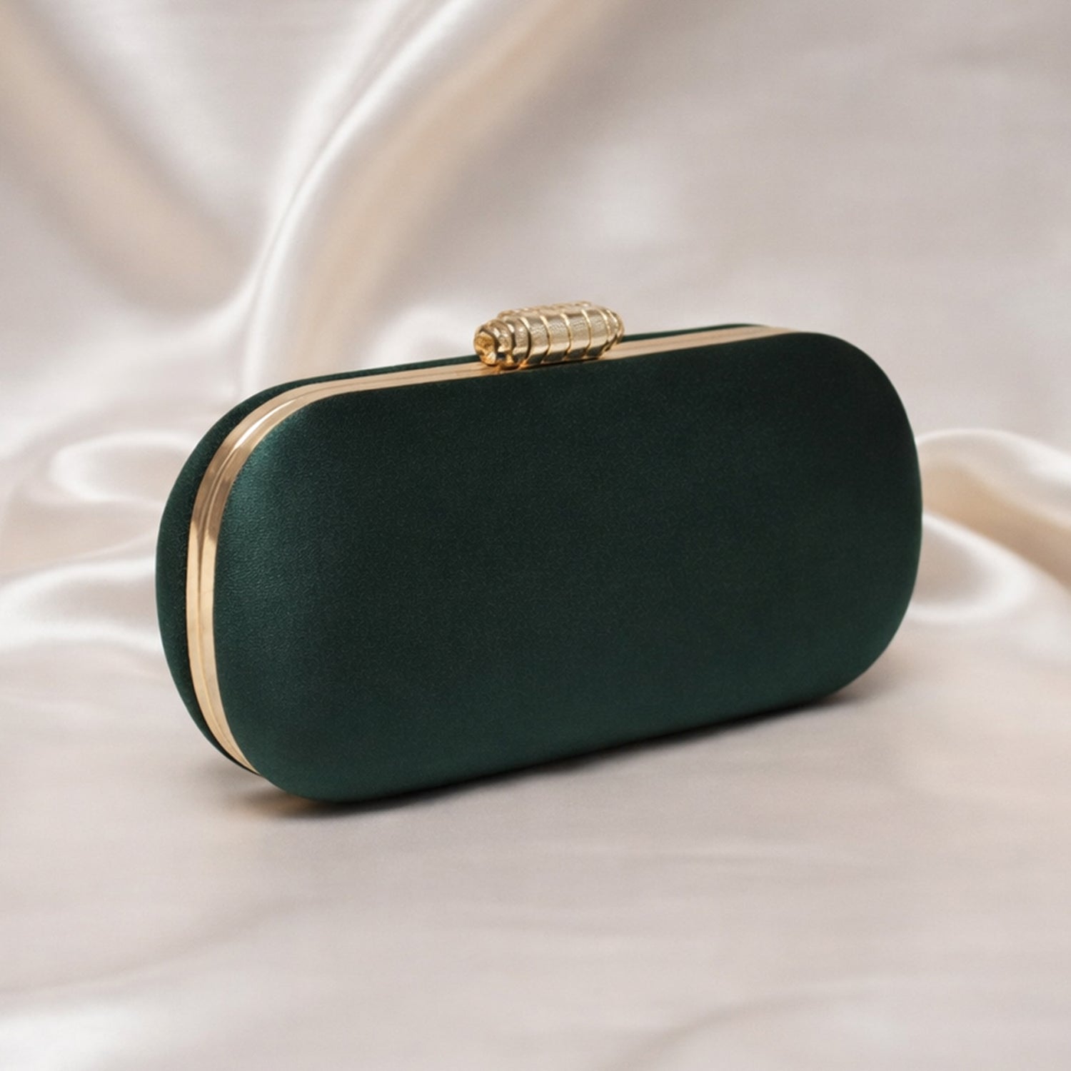 Artklim Dark Green Base Plain Velvet Fabric Clutch