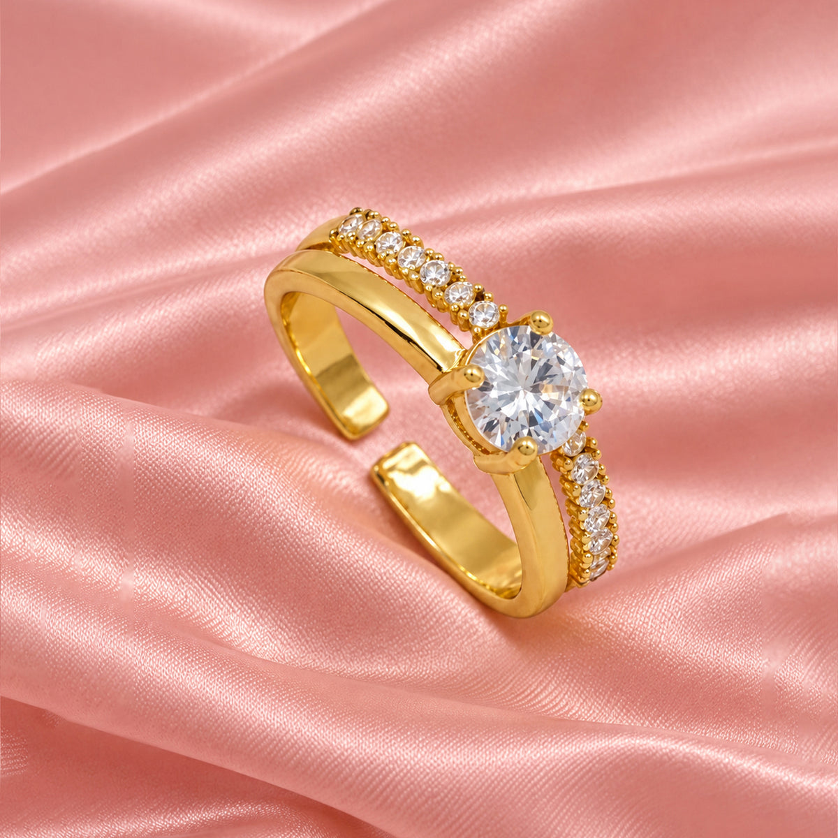 Artklim Classic Round-Cut Solitaire Gold-Tone Anti-Tarnish Ring