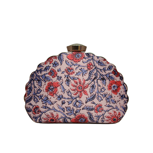 Artklim Red And Blue Flower Printed D-shape Clutch