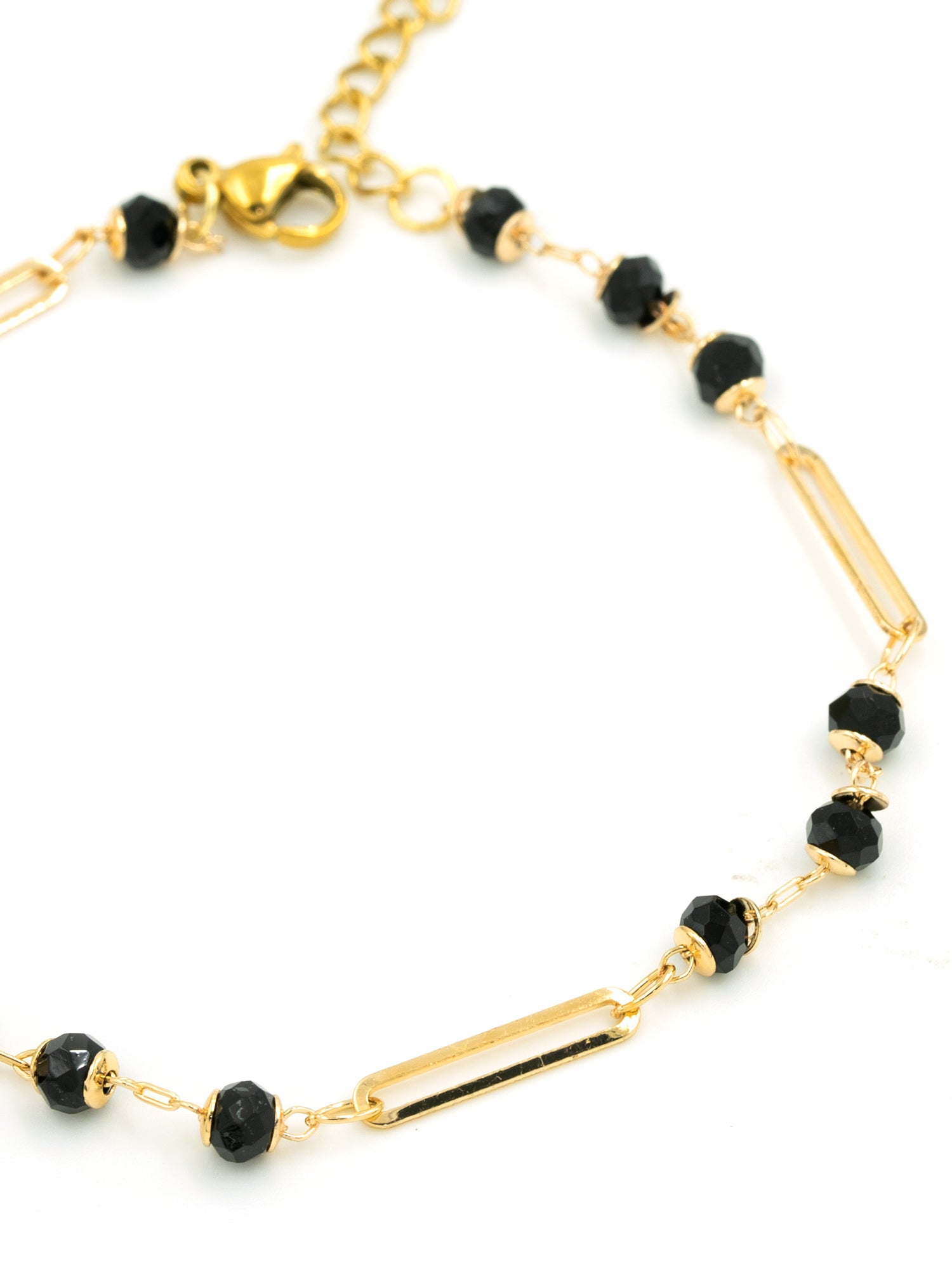Artklim Gold Plated Black Crystal Link Anti Tarnish Anklet
